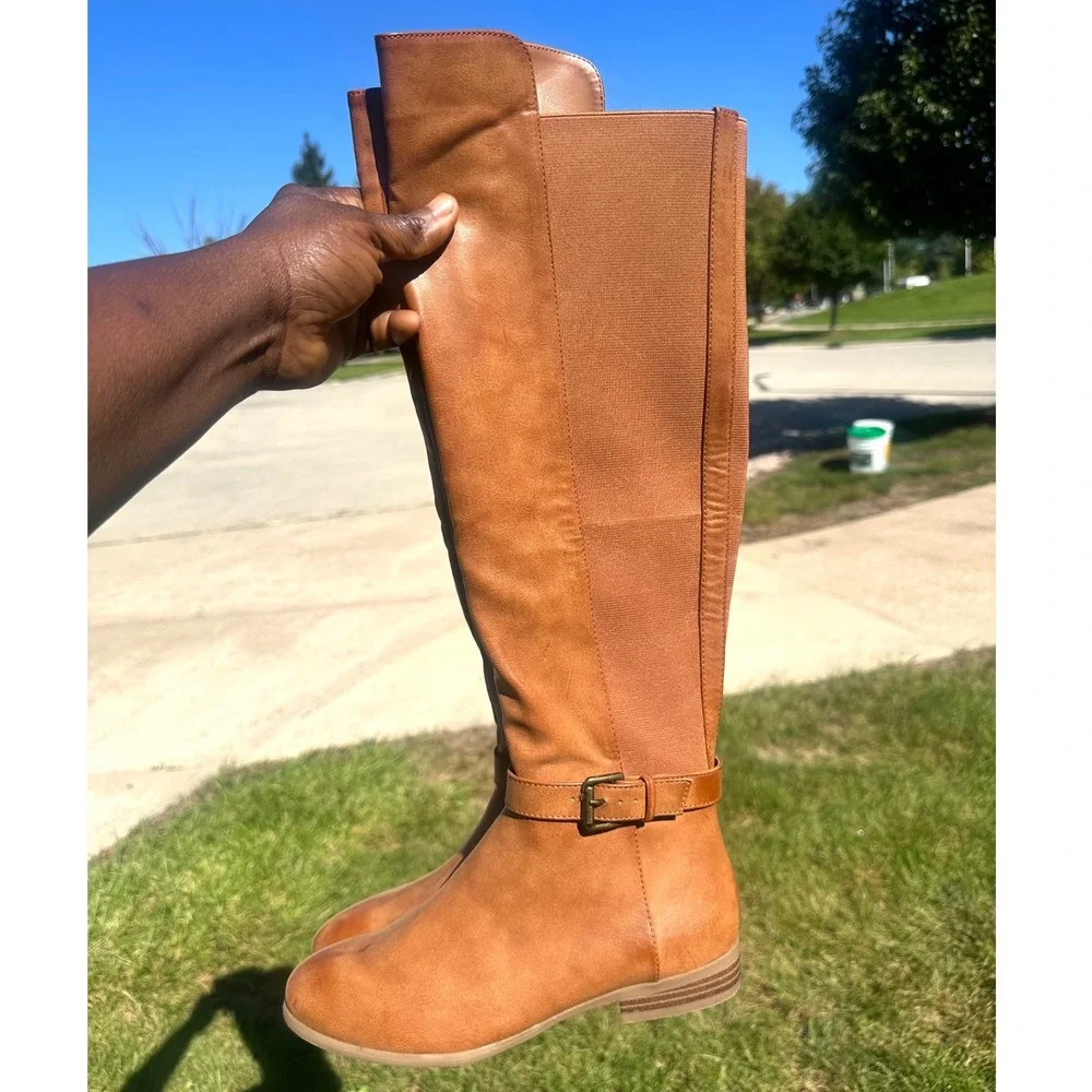 Style & Co Kimmball Wide Calf Faux Leather Over The Knee Boots Women's Sz 6M Tan